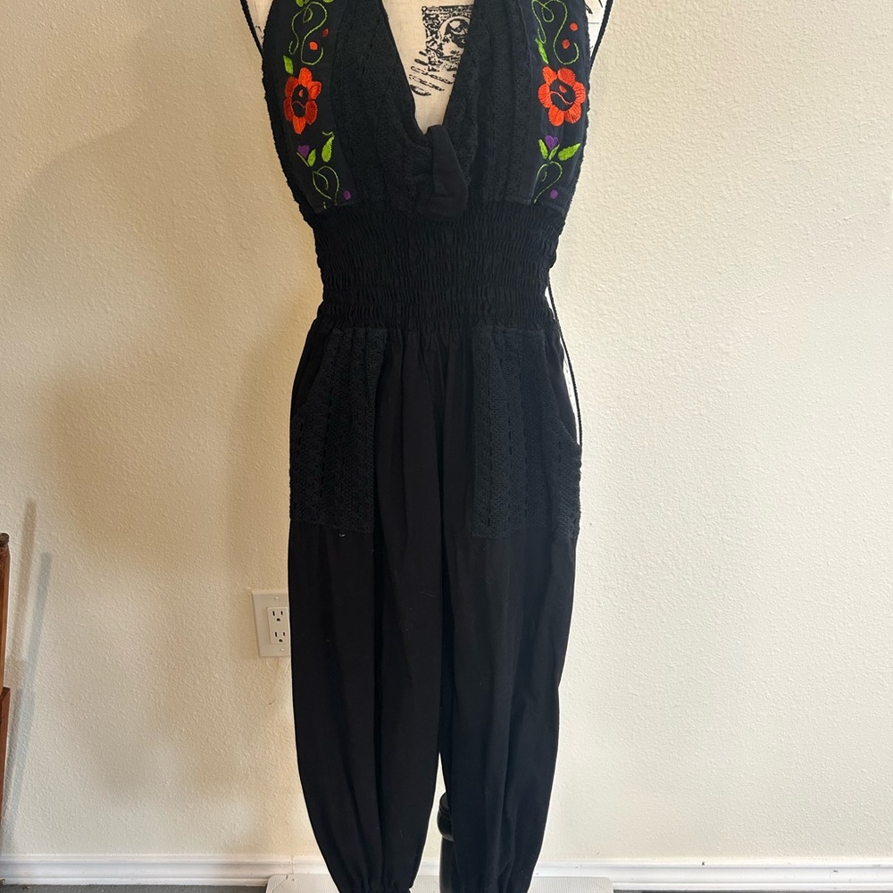 Black Vintage Embroidered Jumpsuit